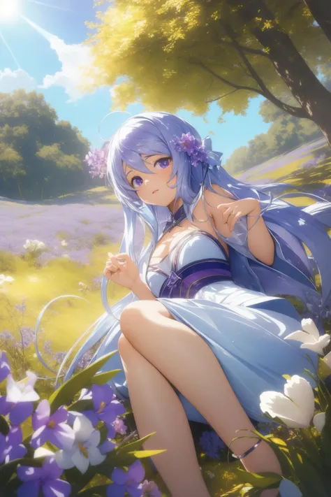 1girl, awardwinning Physically based render, surreal, two shot angle of a Relaxing Passionate Silver and Lavender ([Panther|Lilith]:1.3) , [Moving:Organic:12] Middle Earth in background, dense hillside with Flower, Sun in the sky, FOV 90 degrees, Visual novel, Relieving, mosaic, moody lighting, F/2.8, Ektachrome, Luminism, cinematic, absurdres, Highres, feminine, surrealism