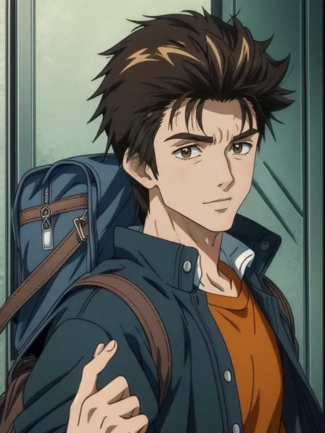 (masterpiece:1.21),(illustration:1.1),best quality,delicate details,refined rendering,Anime style,anime cgi,extremely detailed CG unity 8k wallpaper,1boy,shinichi,adult,185cm slim male,tall,thin,solo,portrait,Happy Halloween,happy,<lora:add_detail:1>,<lora:Parasyte-shinichi:0.9>,going to school with a schoolbag,