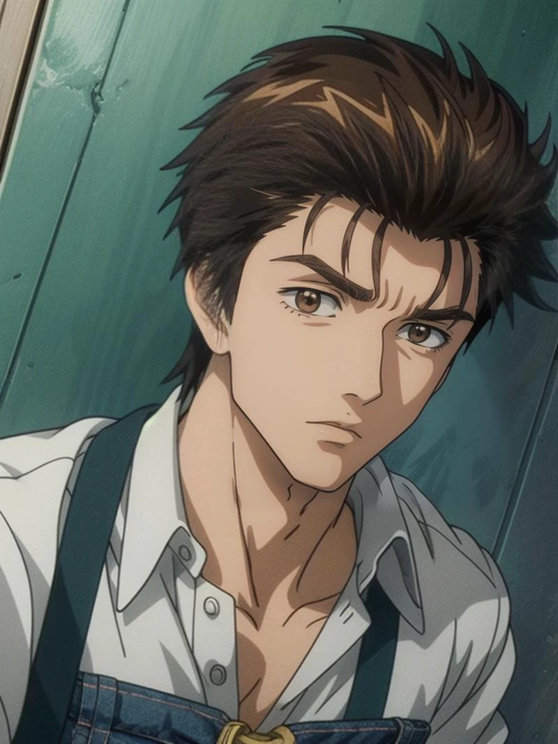 (masterpiece:1.21),(illustration:1.1),best quality,delicate details,refined rendering,Anime style,anime cgi,extremely detailed CG unity 8k wallpaper,1boy,shinichi,adult,185cm slim male,tall,thin,solo,portrait,<lora:add_detail:1>,<lora:Parasyte-shinichi:0.9>,topless,pants,be tied up,shy look at the distance,