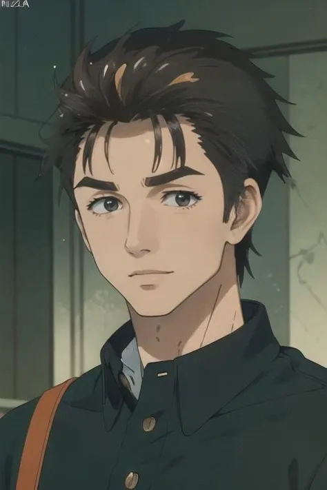 ((masterpiece)),(illustration),best quality,delicate details,refined rendering,((Menga style)),(((Toon style))),(portrait:1.41),8k,toon style,((Japan anime)),1boy,male focus,solo,handsome,Stylish Pose,portrait,thick eyebrows,black eyes,solid eyes,model,tall,thin,slim asian boy,Polo shirt,Work pants,Happy,<lora:Parasyte-shinichi:1>,Happy New Year,cinematic lighting,volumetric lighting,