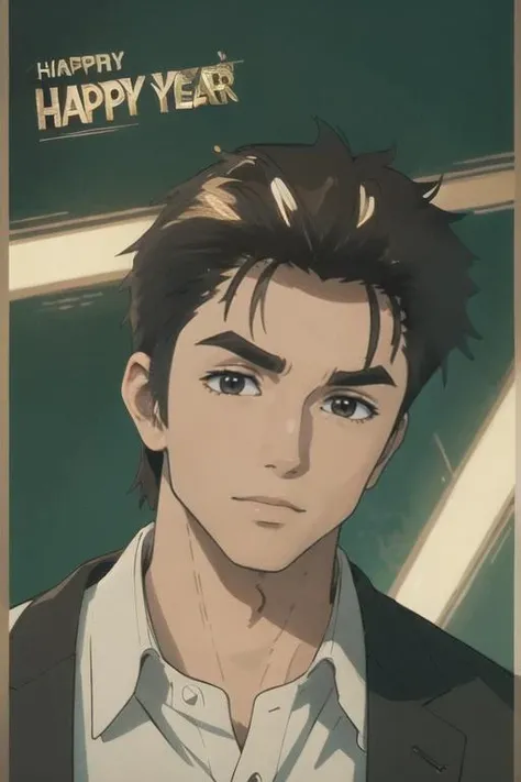 ((masterpiece)),(illustration),best quality,delicate details,refined rendering,((Menga style)),(((Toon style))),(portrait:1.41),8k,toon style,((Japan anime)),1boy,male focus,solo,handsome,Stylish Pose,portrait,thick eyebrows,black eyes,solid eyes,model,tall,thin,slim asian boy,Dress shirt,Wide-leg pants,Smug,<lora:Parasyte-shinichi:1>,Happy New Year,cinematic lighting,volumetric lighting,