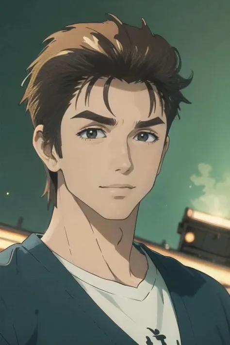 ((masterpiece)),(illustration),best quality,delicate details,refined rendering,((Menga style)),(((Toon style))),(portrait:1.41),8k,toon style,((Japan anime)),1boy,male focus,solo,handsome,Stylish Pose,portrait,thick eyebrows,black eyes,solid eyes,model,tall,thin,slim asian boy,V-neck T-shirt,Work pants,Crazy Smile,<lora:Parasyte-shinichi:1>,Happy Birthday,cinematic lighting,volumetric lighting,