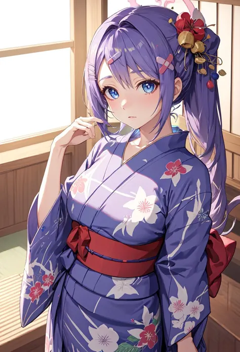 best quality, masterpiece, highres, solo, (hanae_bluearchive:1.10), (yukata:1.30), (kimono:1.15), 25 <lora:hanae_bluearchive:0.80>