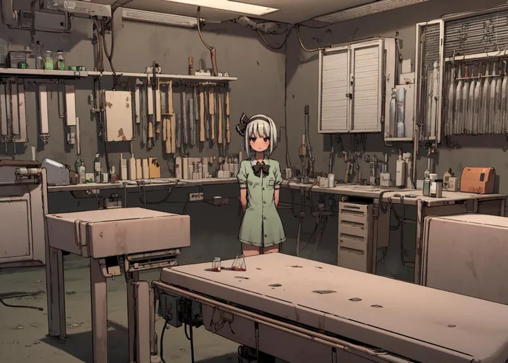 1girl, (konpaku youmu:1.25), (cowboy shot, jaggy lines, white outline), drunk, spread arms, mysterious, (laboratory, hospital, test tubes, x-rays, operating table), (nighttime), gloomy, foggy, silent hill, (rust, cracked walls), spooky
<lyco:radiopulsar_v3-000015-32rank:1>