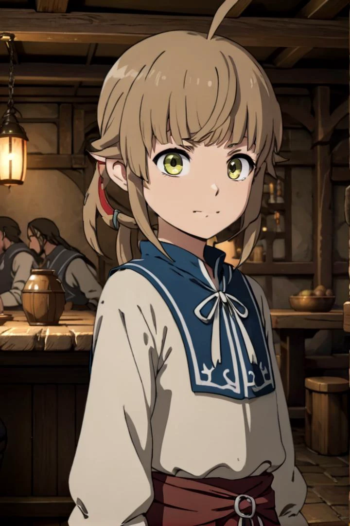 <lora:norn-greyrat-sdxl-v10:0.6>
one 8- girl, (norn greyrat), standing in a medieval tavern
she is looking at viewer, her face is detailed and smooth, her eyes are hyper detailed, masterpiece
The soft lighting and detailed surroundings create an immersive environment where imagination runs wild,
draw it in the style of mushoku tensei,
hyper-detailed, high quality visuals, dim Lighting, sharply focused, octane render, 8k UHD