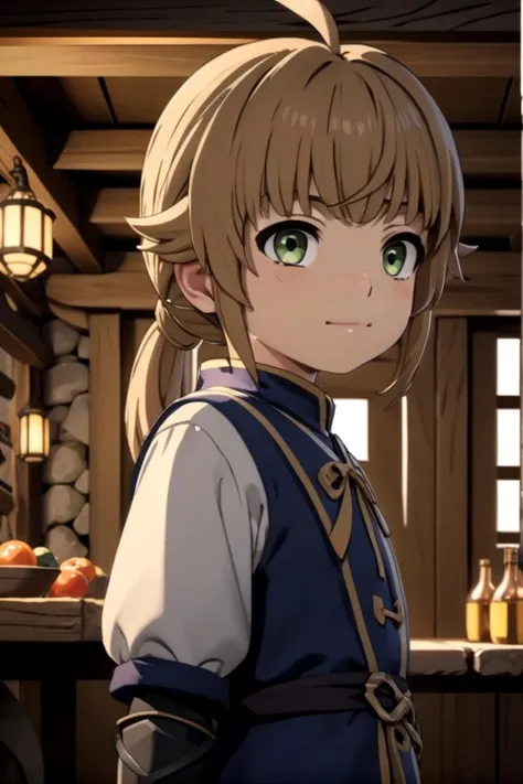 <lora:norn-000025:0.6>
one 8-year old girl, (norn greyrat), standing in a medieval tavern
she is looking at viewer,  her face is detailed and smooth, her eyes are hyper detailed, masterpiece
The soft lighting and detailed surroundings create an immersive environment where imagination runs wild,
draw it in the style of mushoku tensei,
hyper-detailed, high quality visuals, dim Lighting, sharply focused, octane render, 8k UHD