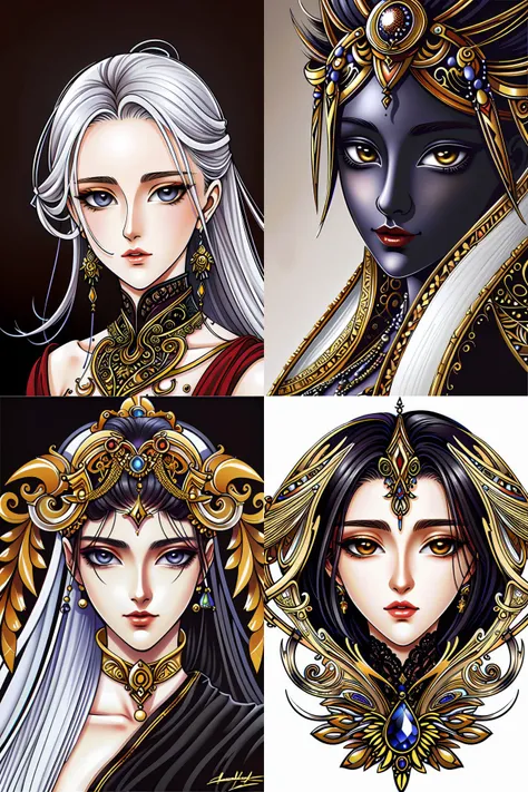 portrait of a beautiful goddess, enigmatic beauty, dominant shades of black, gold silver, dark red, white, head in focus, fantasy art, ornamental aesthetics, intricate, elegant, highly detailed, hyperrealistic, fine art, artstation, concept art, painterly, sharp focus, hasselbrad photography,
<lora:X:1>