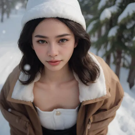 cinematic film still thai, beautiful face, beautiful eyes, mountain climber reaching the summit, jacket, snow, snowing, happy, looking at viewer, from above <lora:thai:1> . shallow depth of field, vignette, highly detailed, high budget, bokeh, cinemascope, moody, epic, gorgeous, film grain, grainy