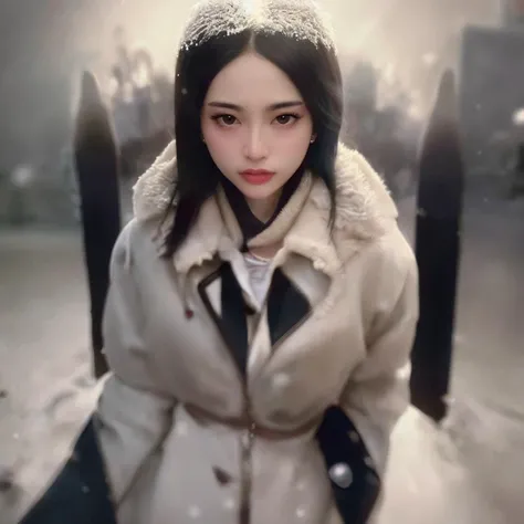 cinematic film still thai, beautiful face, beautiful eyes, mountain climber reaching the summit, jacket, snow, snowing, happy, looking at viewer, from above <lora:thai:1> . shallow depth of field, vignette, highly detailed, high budget, bokeh, cinemascope, moody, epic, gorgeous, film grain, grainy