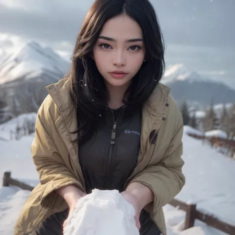 cinematic film still thai, beautiful face, beautiful eyes, mountain climber reaching the summit, jacket, snow, snowing, happy, looking at viewer, from above <lora:thai:1> . shallow depth of field, vignette, highly detailed, high budget, bokeh, cinemascope, moody, epic, gorgeous, film grain, grainy