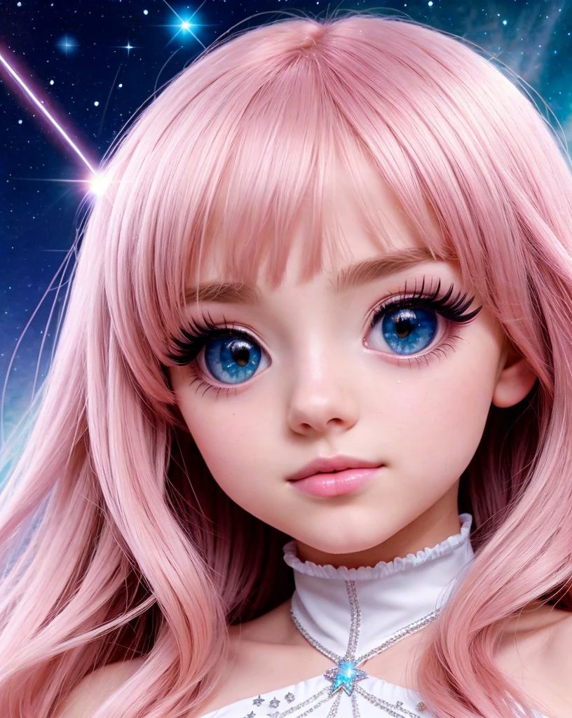 draw, woman, beautiful dress ornate, anime beauty comic , chibi, constellation, (1girl, solo:1.2), (chibi:1.3), eyeliner, eyelashes, looking at viewer, (shiny skin:0.16), (pale skin:0.33), (body blush:0.38), eyes beautiful, anime , realistic, masterpiece, best quality, movie still, cloud girl, floating in the sky, (close-up:1.1), bright, happy, fun, soft lighting