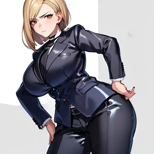 (masterpiece:1.1), <lora:ffvii_elena-10 elena by justtnp:0.75>, solo, ff7elena, formal, suit, black necktie, black pants, beautiful woman, enormous breasts, hand on hip, stern expression, parted hair, blazer, choker, midgar city,, (Detailed face:1), (detailed eyes:1),