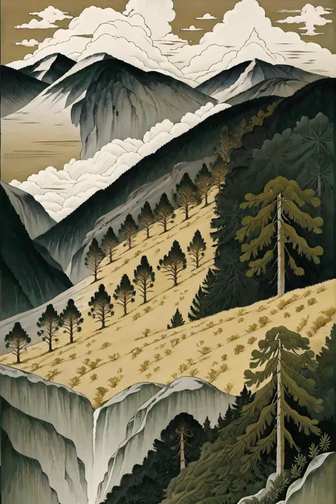 (best quality), masterpiece,illustration.,8k_raw,highres, <lora:araucaria-10:1>,(araucaria),mountain, landscape, cloud, <lora:Fantastic abstract illustration:0.8>,river,