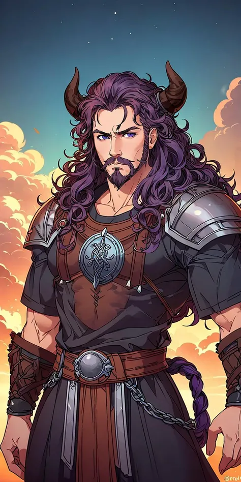 (1man, masculine adult male:1.2), purple eyes, ginger hair, fade with goatee,, wavy hair, vikingpunkai, norse viking