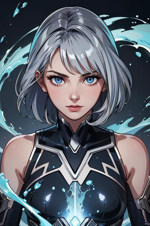 highres, detailed, <lora:detail_slider_v4:1.0>,
<lora:GoodHands-beta2:0.8>
1 girl, adult woman, grey-blue eyes, brown blowout hair, ombre,
(style-swirlmagic:0.8), portrait, solo, upper body, looking at viewer, detailed background, detailed face, (1920s art deco theme:1.1), mercury-sorcerer, calm, surrounded by splatters of shining silver, mercury (armor:0.8), sculpting mercury , fluid mercury, metallic sheen, mercury transformation, slippery, dynamic pose, fluid movement, flowing metal, silver colour scheme, explosions in background, flowing mercury formations, cinematic lighting, epic atmosphere,