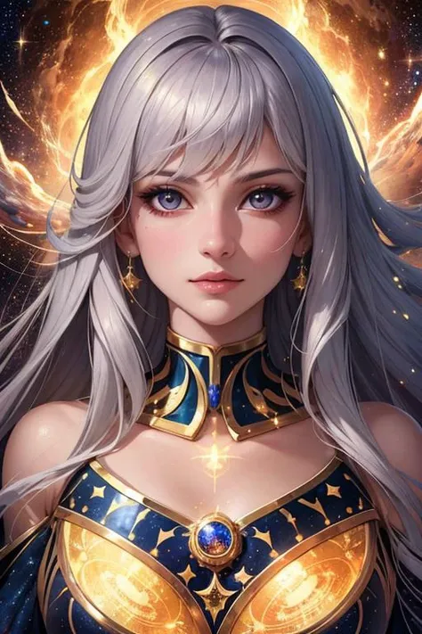 photorealistic, (hyperrealistic:1.2), beautiful, masterpiece, best quality, <lora:detail_slider_v4:1.0>,
1 girl, adult ukrainian woman, silver eyes, chestnut fringe hair,
portrait, solo, upper body, looking at viewer, detailed background, detailed face, ( theme:1.1) cosmic sorcerer, zodiac, horoscope, at peace, mysterious, libra, geometric patterns, celestial power, galaxies, bright rainbow lights, cosmic light, aura, symmetry, stardust, cosmic space background, otherworldly ethereal atmosphere,