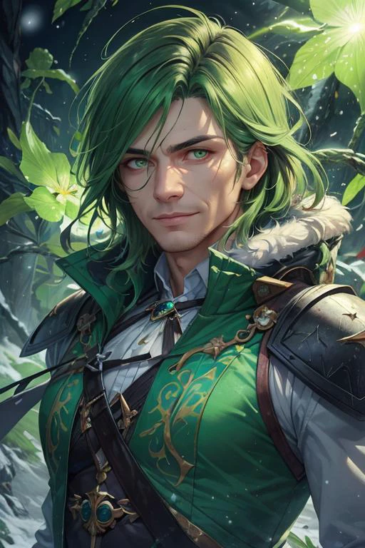 photorealistic, (hyperrealistic:1.2), beautiful, masterpiece, best quality, <lora:detail_slider_v4:1.0>,
(1man, wrinkled face, old jewish male:1.2), wise, hazel eyes, graying hair, side part,
portrait, solo, upper body, looking at viewer, detailed background, detailed face, (arctic winter theme:1.1) acid-sorcerer, tattered sorcerer vest, evil smile, dynamic pose, glowing eyes, vivid green color scheme, green hair, green eyes, green lights, natural poison swirling in the air, glowing markings on body, biohazard symbol, poisonous flowers in background, backlighting, fantasy atmosphere,