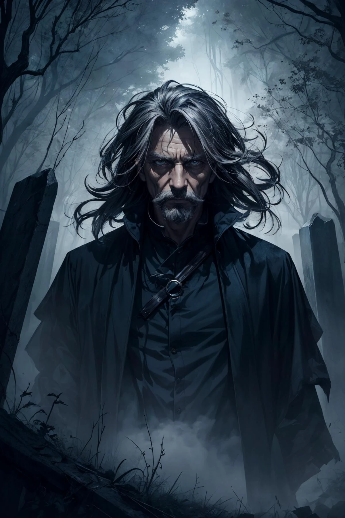 maximum details, cinematic, abstract art, deep shadow, <lora:add_detail:0.5>, <lora:epi_noiseoffset2:0.5>,
(1man, wrinkled face, old male:1.2), wise, brown eyes, gray hair, long mustache,
<lora:GoodHands-beta2:0.8>,
Style-GravityMagic, portrait, solo, (full body:0.6), looking at viewer, detailed background, detailed face, (sinister dark fantasy theme:1.1),expressionless countenance, ethereal emissary of death, cloaked, dark clothes, arm reaching towards viewer, decay, , floating particles, tombstones in background, aura of fate, ravens in background, eerie fog, chilling wind, candlelight, mysterious lighting, sinister dark mysterious atmosphere,
