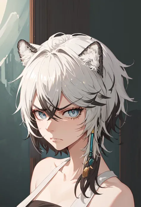best quality, masterpiece, highres, solo, (cliffheart_arknights:1.10), angry, annoyed, portrait, looking at viewer, 29 <lora:cliffheart_arknights:0.80>