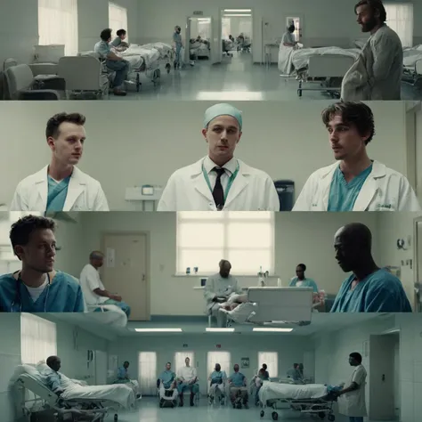 <lora:SDXL_cinematic_Sa_May:1> cinematic, group of man, in a white hospital, stay, seat