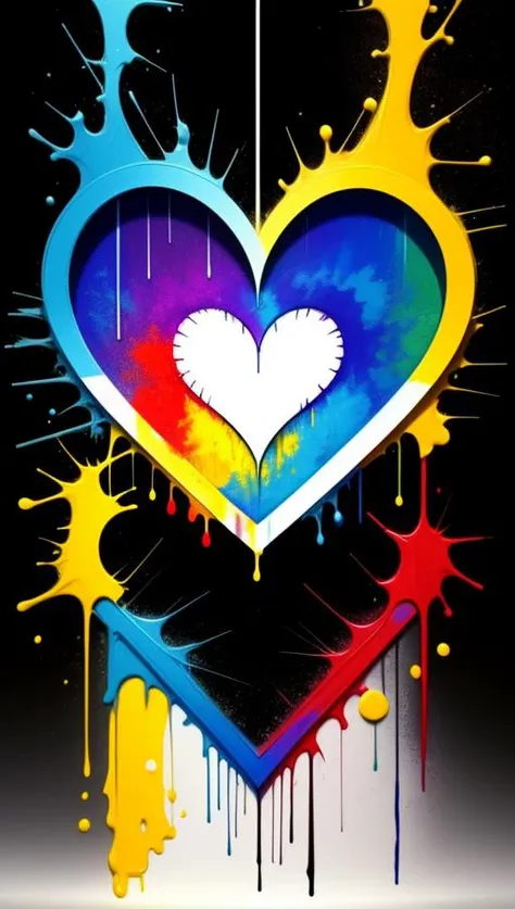 abstract art paint splash in a heart shape, color on a dark background, amazing, trending