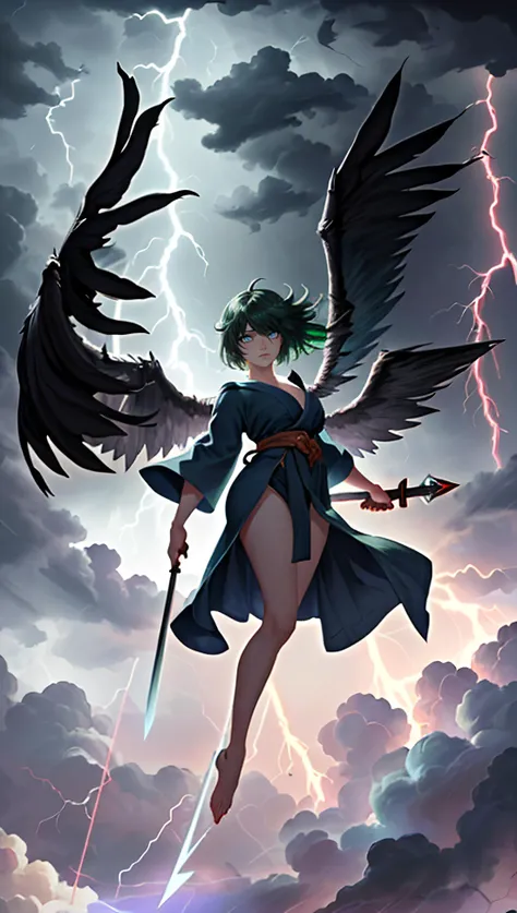 1girl, solo, delicate face, tranquil expression
blue robes, covered in lightning, wielding thunder, glowing blue eyes, flying, in the air, huge black wings, lightning eyes, dark green hair, half-up half-down hairstyle, short bangs
lightning background, storm clouds
<lora:landing_wings:1> landing Wings
\\ Made with ONE FOR ALL checkpoint by Chaos Experience @ https://civitai.com/user/ChaosExperience/ \\