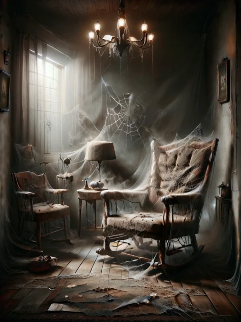 An ais-webz rocking chair, ais-sinisterz, ais-olde, living room with simple furnishings <lora:Cobweb_Style_SDXL:1><lora:Sinister_Style_SDXL:0.7>, <lora:Old_Style_SDXL:0.6>