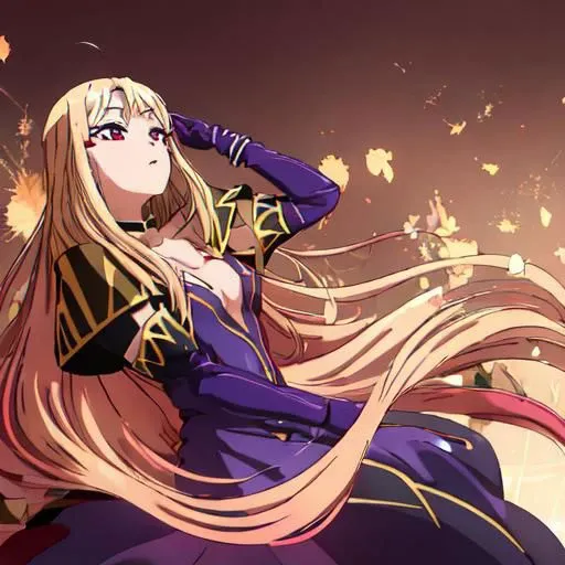 (masterpiece, best quality, HDR:1.2), Marin Kitagawa, marin kitagawa, long hair, bangs, blonde hair, (red eyes:1.5), multicolored hair,<lora:MarinKitagawaV12a:0.7>, blonde hair, facial mark, forehead mark, elbow gloves, choker, bracelet, (cape), purple dress