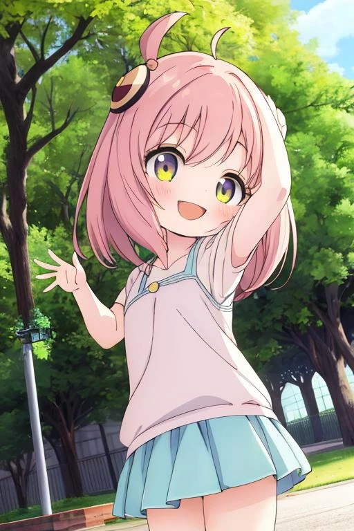 masterpiece, best quality,ultra detail,<lora:GoodHands-vanilla:0.8> <lora:anmnr01:0.3> <lora:add_detail:0.5> <lora:SpyxFamilyAnya-v1:0.7> 1girl ,ChopioAnya,smile,chibi,petite,outdoor,park,hairpin,dynamic pose,cinematic angle