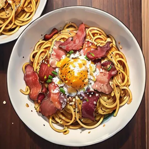 <lora:FoodAssets:1>, Spaghetti carbonara, creamy, bacon, parmesan, (masterpiece:1.2), (best quality, highest quality), (ultra detailed), (8k, 4k, intricate),