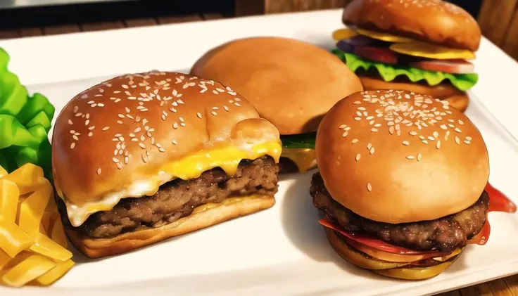 <lora:FoodAssets-15:0.65> cheese burger, juicy, high detailed, hdr,4k,8k