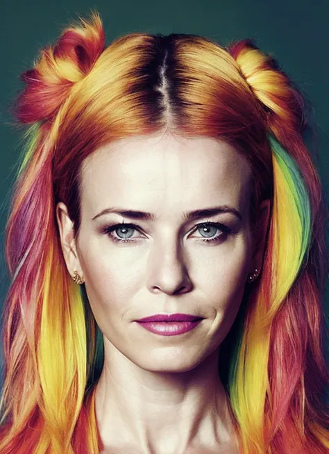 portrait of sks woman by Flora Borsi, style by Flora Borsi, bold, bright colours, rainbow Mohawk haircut, ((Flora Borsi)), <lora:locon_chelsea_v1_from_v1_64_32:1.25>