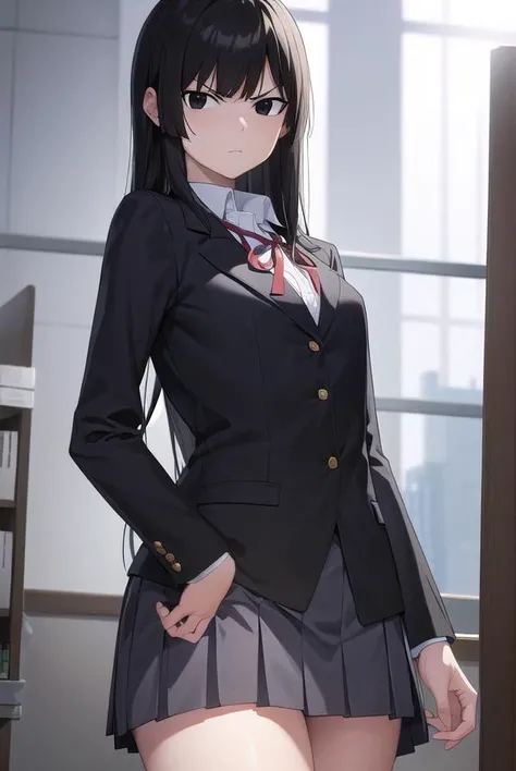 meneamizuha, <lora:menea mizuha manga-lora-nochekaiser:1>,
mizuha, long hair, hime cut, black hair, (black eyes:1.5), angry, frown,
BREAK skirt, shirt, long sleeves, ribbon, school uniform, jacket, pleated skirt, socks, collared shirt, miniskirt, blazer,
BREAK indoors, classroom,
BREAK looking at viewer, (cowboy shot:1.5),
BREAK <lyco:GoodHands-beta2:1>, (masterpiece:1.2), best quality, high resolution, unity 8k wallpaper, (illustration:0.8), (beautiful detailed eyes:1.6), extremely detailed face, perfect lighting, extremely detailed CG, (perfect hands, perfect anatomy),