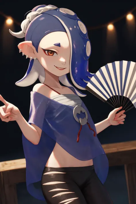 masterpiece, best quality, highres, 1girl shiver default <lora:shiver_splatoon:1> folded fan, smile