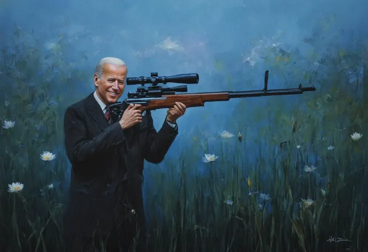 joe biden, holding Sniper rifle awp, crazy smile,
night shot of blue hour shot of watercolor painting of vintage style photo of Oriental, wetland, beautiful paradise with lotus flowers, dreamy, a little mist, very colorful, cinematic, atmosphere, gorgeous, surreal, dramatic, intricate, highly detailed, extremely complex, elegant, thought, professional, artistic, winning, perfect composition, color light, epic, best, romantic, contemporary, modern, futuristic, scenic, sharp, clear, ultra detailed. Retro, nostalgic, old-fashioned, timeless . fluid, soft edges, light colors, translucent, delicate, dreamy,hard. Cool light, twilight, peaceful, moody. Dark, lit, moody, mysterious, ultra quality