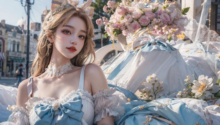 (photorealistic:1.4), official art, unity 8k wallpaper, ultra detailed, beautiful and aesthetic, masterpiece, best quality, glowing skin, dynamic angle, light smile, white dress, amusement park,
<lora:sweetLolita_v10:0.75> , sweet_ta:1.3, sweet_loli