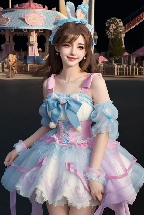 1girl, solo,mix4, (realistic:1.1), (photorealistic:1.1), (masterpiece:1.1), (best quality:1.1), ultra detailed, looking at viewer, smile,sweet_ta,standing , natural lighting, depth of field, (pureerosface_v1:0.8), amusement park in the background,(night),<lora:sweetLolita_REG:0.7> ,<lora:A_BaseFace_1_cuteGirlMix4_v10:0.6> ,<lora:A_BaseFace_5_cuteAsianFace_v10:0.6>