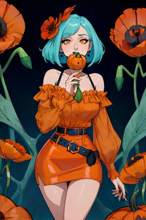 Beautiful elf holding a pumpkin lantern, giga_busty