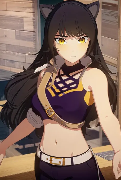 blake, <lora:blake-lora-nochekaiser:1>,
blake, blake belladonna, long hair, black hair, (yellow eyes:1.5), long hair, bangs, animal ears, cat ears,
BREAK navel, midriff, belt, halterneck, criss-cross halter, bare shoulders, bare arms, pants, black pants,
BREAK looking at viewer, full body, (cowboy shot:1.5),
BREAK outdoors, sky,
BREAK <lyco:GoodHands-beta2:1>, (masterpiece:1.2), best quality, high resolution, unity 8k wallpaper, (illustration:0.8), (beautiful detailed eyes:1.6), extremely detailed face, perfect lighting, extremely detailed CG, (perfect hands, perfect anatomy),