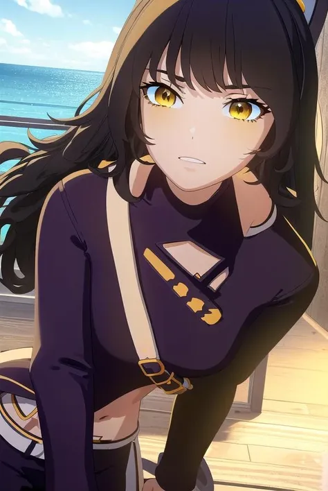 blake, <lora:blake-lora-nochekaiser:1>,
blake, blake belladonna, long hair, black hair, (yellow eyes:1.5), bow, hair bow, black bow, long hair, bangs,
BREAK navel, midriff, belt, jacket, white jacket, long sleeves, open clothes, halterneck, criss-cross halter, pants, black pants,
BREAK looking at viewer, full body, (cowboy shot:1.5),
BREAK outdoors, sky,
BREAK <lyco:GoodHands-beta2:1>, (masterpiece:1.2), best quality, high resolution, unity 8k wallpaper, (illustration:0.8), (beautiful detailed eyes:1.6), extremely detailed face, perfect lighting, extremely detailed CG, (perfect hands, perfect anatomy),
