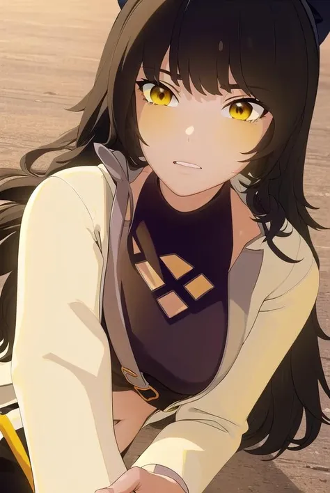 blake, <lora:blake-lora-nochekaiser:1>,
blake, blake belladonna, long hair, black hair, (yellow eyes:1.5), bow, hair bow, black bow, long hair, bangs,
BREAK navel, midriff, belt, jacket, white jacket, long sleeves, open clothes, halterneck, criss-cross halter, pants, black pants,
BREAK looking at viewer, full body, (cowboy shot:1.5),
BREAK outdoors, sky,
BREAK <lyco:GoodHands-beta2:1>, (masterpiece:1.2), best quality, high resolution, unity 8k wallpaper, (illustration:0.8), (beautiful detailed eyes:1.6), extremely detailed face, perfect lighting, extremely detailed CG, (perfect hands, perfect anatomy),