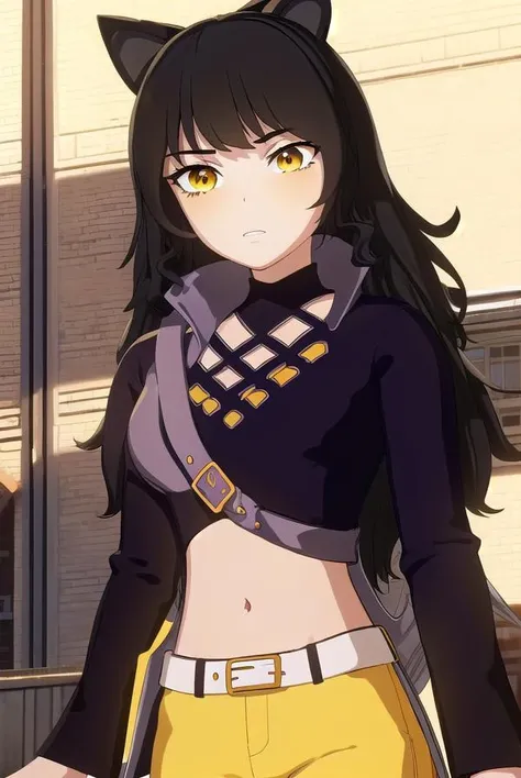 blake, <lora:blake-lora-nochekaiser:1>,
blake, blake belladonna, long hair, black hair, (yellow eyes:1.5), bow, hair bow, black bow, long hair, bangs,
BREAK navel, midriff, belt, jacket, white jacket, long sleeves, open clothes, halterneck, criss-cross halter, pants, black pants,
BREAK looking at viewer, full body, (cowboy shot:1.5),
BREAK outdoors, sky,
BREAK <lyco:GoodHands-beta2:1>, (masterpiece:1.2), best quality, high resolution, unity 8k wallpaper, (illustration:0.8), (beautiful detailed eyes:1.6), extremely detailed face, perfect lighting, extremely detailed CG, (perfect hands, perfect anatomy),