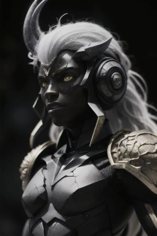 black humanoid made of rock, upper body, barechested, female, ((masterpiece, best quality)), <lora:more_details:0.3>, cracked skin, white electricity coming through cracks, muscular female, (dragonborn:0.6), white hair outdoors, detailed background <lora:dragonborn_offset:0.6> <lora:r1ge - AnimeRage:1> <lora:Cracked Skin:1.2> , depth of field