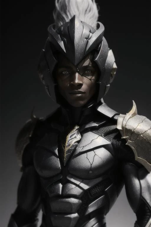 black humanoid made of rock, upper body, barechested, male, ((masterpiece, best quality)), <lora:more_details:0.3>, cracked skin, white electricity coming through cracks, muscular male, (dragonborn:0.6), white hair outdoors, detailed background <lora:dragonborn_offset:0.6> <lora:r1ge - AnimeRage:1> <lora:Cracked Skin:1.2> , depth of field