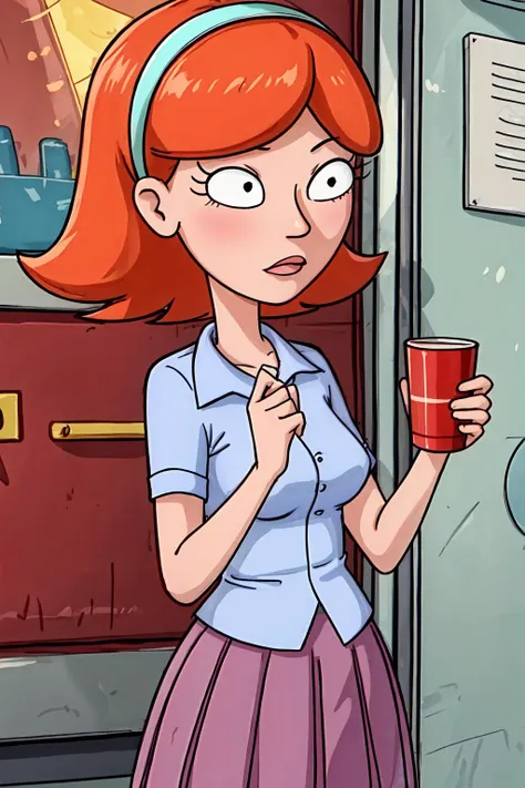 <lora:add_detail:1>, j3s1c4,<lora:jes-04:0.75>, shirt, skirt , closed mouth, holding red cup