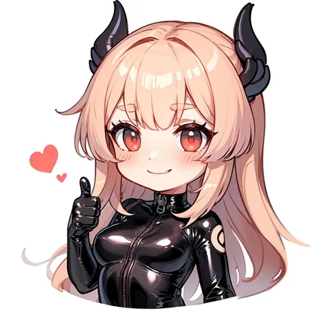 chibi, sangonomiya kokomi, red eyes, long hair, (latex bodysuit, black bodysuit:1.2), solo, thumbs up, evil smile, medium breasts, cropped torso, white background <lora:kokomi_1024_Adam8_dim64_kohyaLoRA_fp32_8e-2noise_token2_24-3-2023:0.8> <lora:Chibi_Discord_Emojis:0.8>
