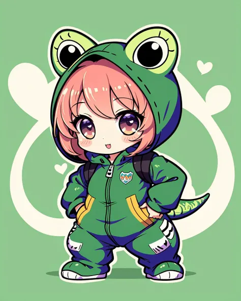 chibi, sticker, solo, dinosaur suit, rawr, thick outline
