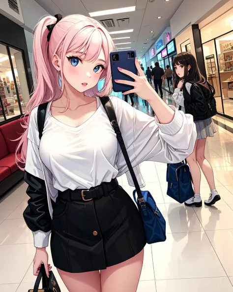 girl, mall, selfie,