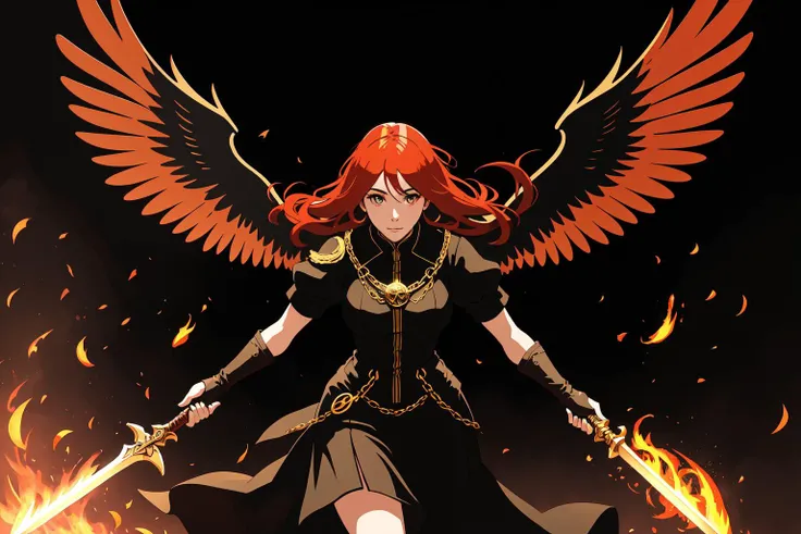 An image of a person breaking free from chains, emerging from a dark castle or prison cell and spreading their wings as if taking flight. They hold a sword in one hand, symbolizing strength and determination. Behind them, a fiery background represents passion and drive. The colors black, red, and gold can be incorporated to represent power, courage, and loyalty. The overall theme should convey triumph over adversity and the pursuit of freedom. official art, character concept art, epic
<lora:add_detail:-1> BREAK inspired by todd mcfarlane, lineart