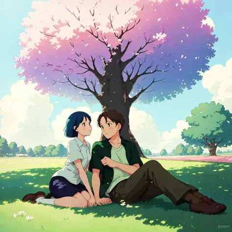 Under the tree where the grass don't grow
We made a promise to never get old
You had a chance and you took it on me
And I made a promise that I couldn't keep
(best quality:1.3), (highres:1) art by studio ghibli style, art by studio mappa style, vibrant colors, impressionism, art by artist ian mcque style, couple